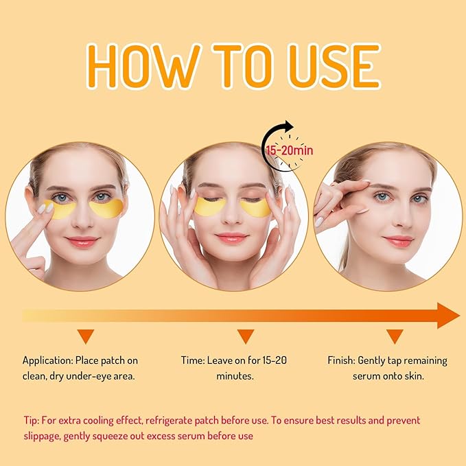 Eye Patches for Dark Circles and Puffiness with Retinol, Collagen, Vitamin C, Hyaluronic Acid - 60pcs Anti Aging Under Eye Masks for Undereye Brightening, Hydrating, Anti-Wrinkle & Cooling (Golden)
