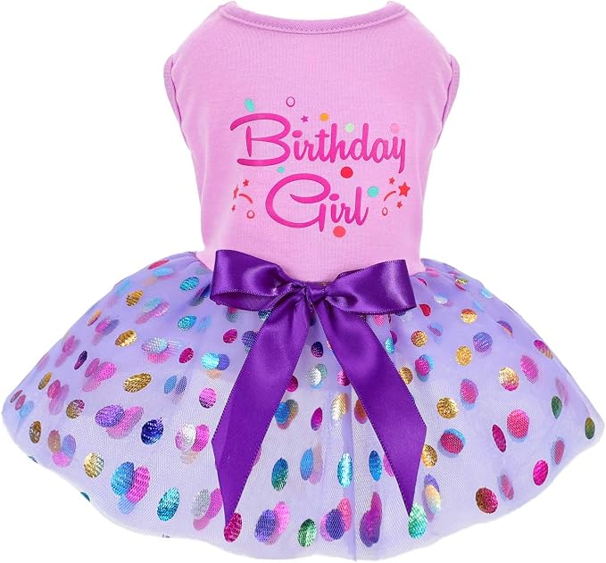 Dog Dresses for Small Dogs Girl - Gradient Sequin Mesh Summer Tutu Dress Dog Clothes - Cat Apparel - Pet Puppy Clothing Doggie Outfits by Kosiyi (Birthday Purple, XX-Large)