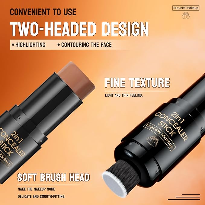 2 In 1 Cream Contour Stick Makeup with Built-In Brush, Makeup Concealer Stick for Women, Long Lasting, Waterproof, Matte (#05)