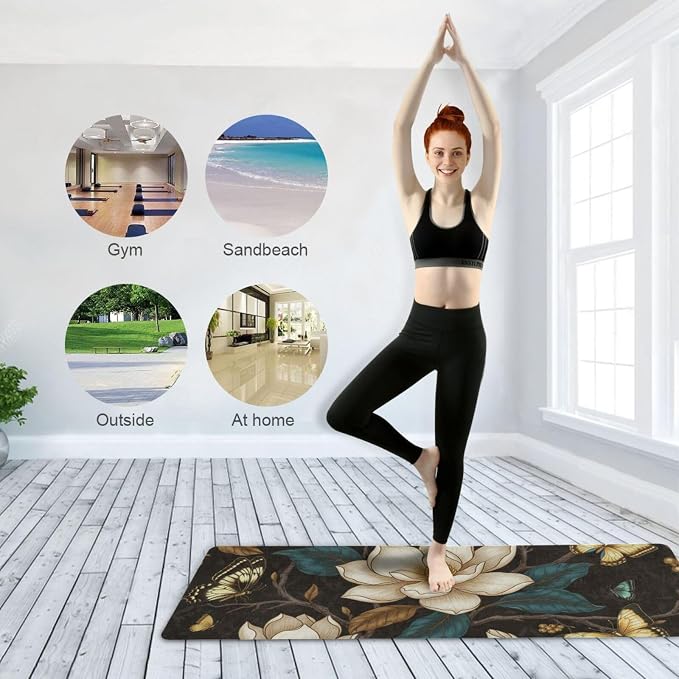 Magnolia Flowers Yoga Mat for Home Workout Fitness Mat for Women Non Slip Exercise Mats with Storage Bag