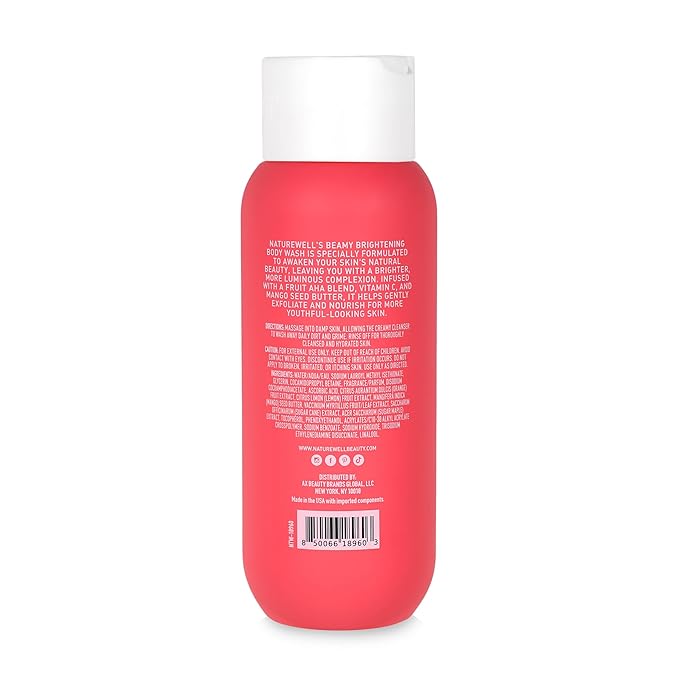 NATURE WELL Beamy Brightening & Cleansing Body Wash, Infused With Fruit AHA Blend, Vitamin C, & Mango Seed Butter, Scented With Black Currant, Jasmine & Vanilla Woods, 13 Fl Oz
