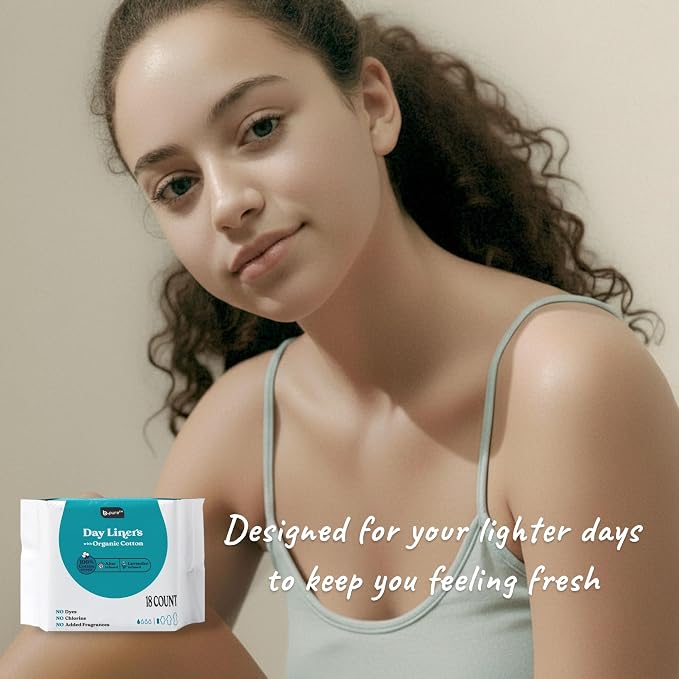 b.pure 100% Organic Cotton Herbal Panty Liners for Women | Chemical Free | Lavender & Aloe Infused | Light, Breathable Protection | 72-Count