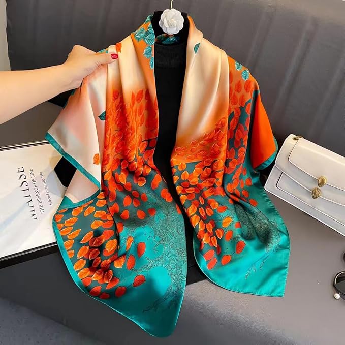 K-Elewon Large Square Scarf 43" Silk Scarf Fashion Scarves Silk Feeling Hair Wrapping Scarfs Night Sleeping Headscarf
