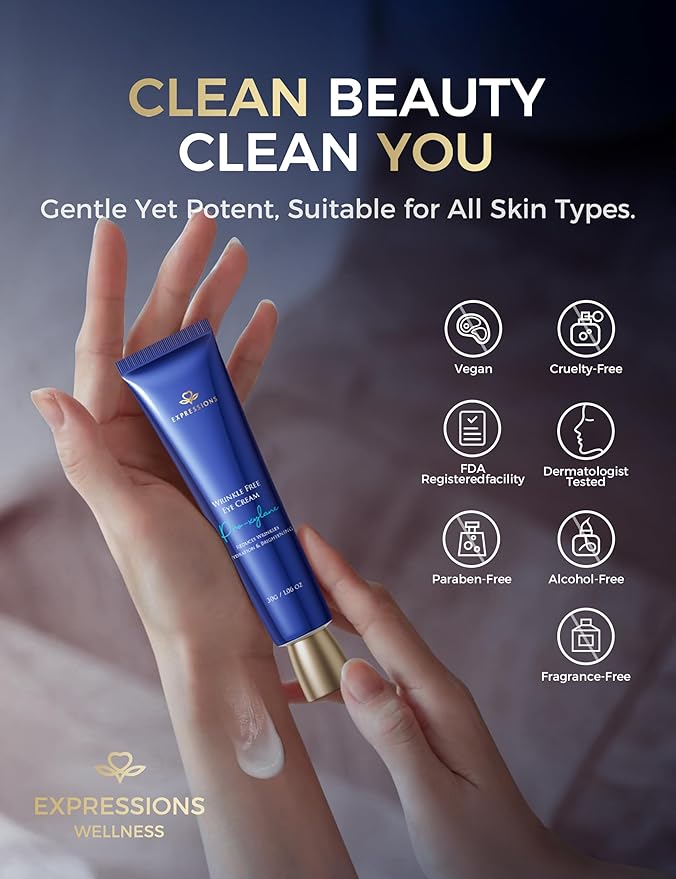 Eye Cream Anti Aging for Wrinkles & Dark Circles, Korean Under Eye Cream with Peptides & Niacinamide, Firming Eye Cream for Puffiness for Women & Men 1.06 Oz Gold