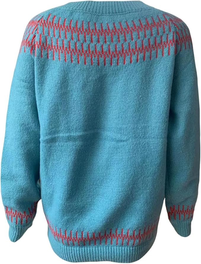 Zhyaj Fair Isle Sweater for Womens Winter Long Sleeve Vintage Knitted Sweater Casual Fall Crew Neck Pullover Sweaters