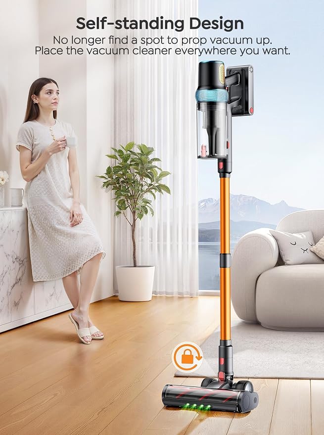 Cordless Vacuum Cleaner, 650W 55KPA 70Mins Vacuum Cleaners for Home, Upgraded Stick Vacuum with 3.3Ft Extendable Hose, LED Touch Screen, Wall Charging Station, Auto Mode for Carpet Pet Hair Hard Floor