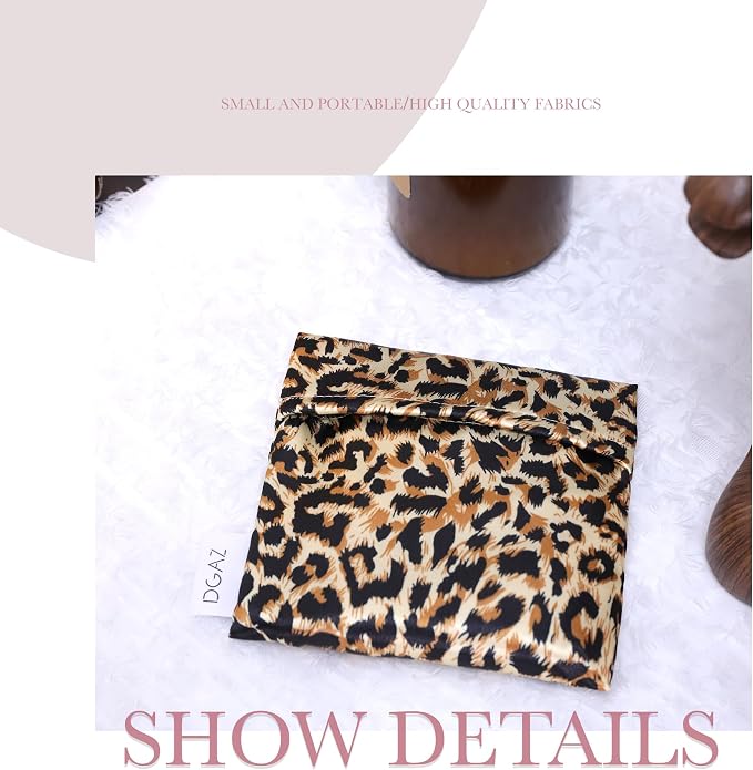 DGAZ Sanitary Napkin Storage Bag, Period Bag for Teen Aged Girls, Portable Period Bag for Panty Liners/Menstrual Cup/Small Tampons,Mini Makeup Bag for Purse(Leopard A)