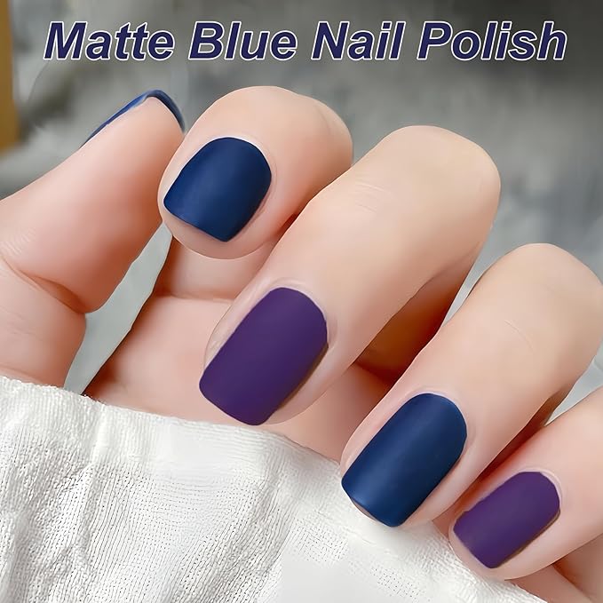 Matte Blue Nail Polish Quick Dry, Vegan Non Toxic Air Dry Nail Color for Women Girls, Royal Navy Blue Matte Finish