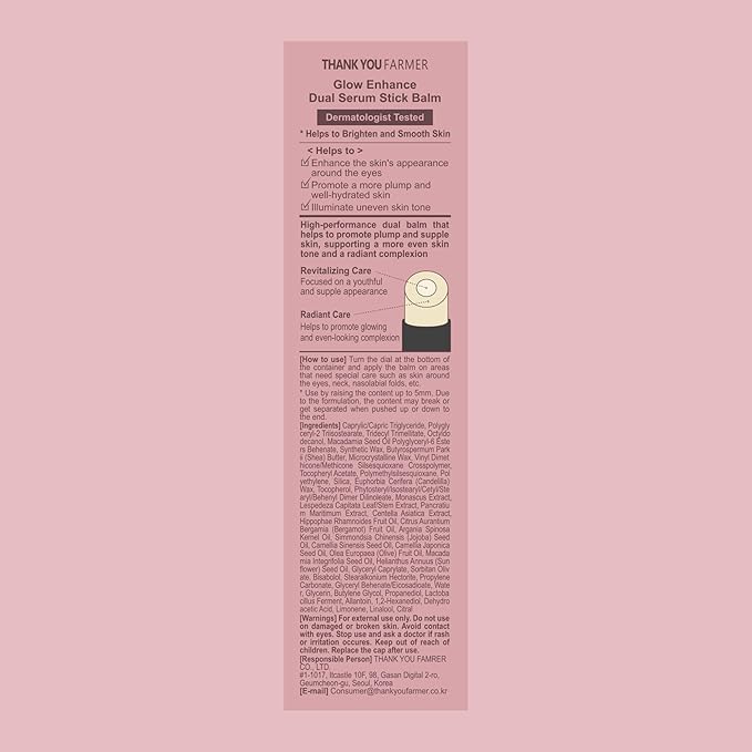THANKYOU FARMER Glow Enhance Dual Serum Stick Balm - Korean Eye Cream for Face, Crows Feet Eye Treatment Fine Lines Lifting 0.35oz