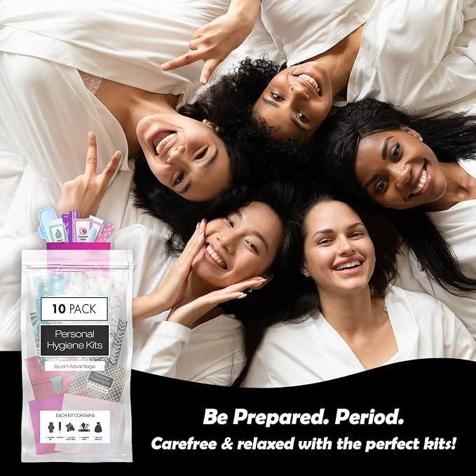 Menstrual Kit All-in-One 10 Pack - Assorted Colors | Convenience on The Go | Period Kit Pack for Travelling, Tweens & Teenager | Individually Wrapped Feminine Hygiene Product (V-2)