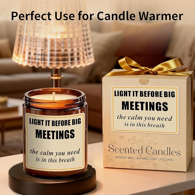 Coworker Candle Gifts for Women Men - Sweet Orange Aromatherapy Candle for Energy Focus - 7oz Soy Wax Candles Gifts for Friend - Light It Before Tired - Orange Stress Relief Gift for Office