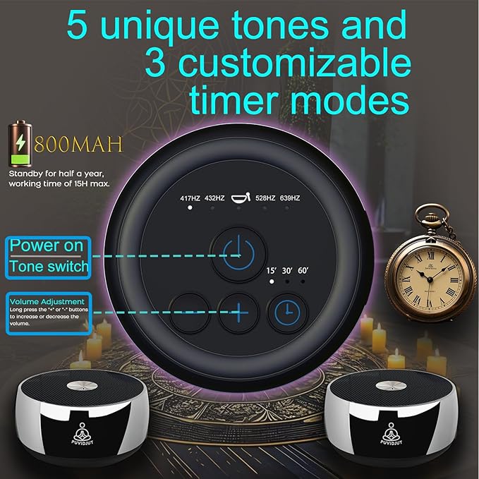 Sound Frequency Instruments, Meditation Tone TWS Machine- Solfeggio Bath Device for Yoga, Mindfulness, Singing Therapy System of Chakra Relaxation and Stress 5 Tones, 3 Timer Modes