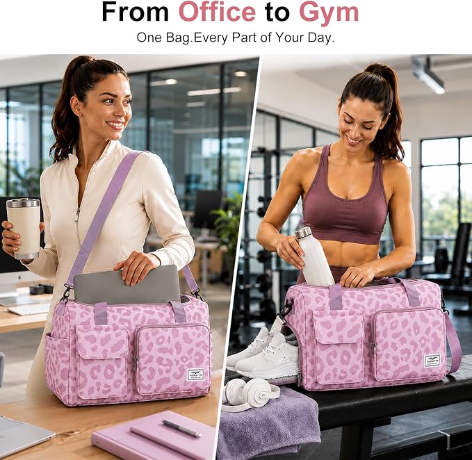 FIORETTO Women's Gym Duffle Bag with Shoes Compartment, 30L Capacity, Ideal for Travel, Gym, Sports, Duffel, Weekender