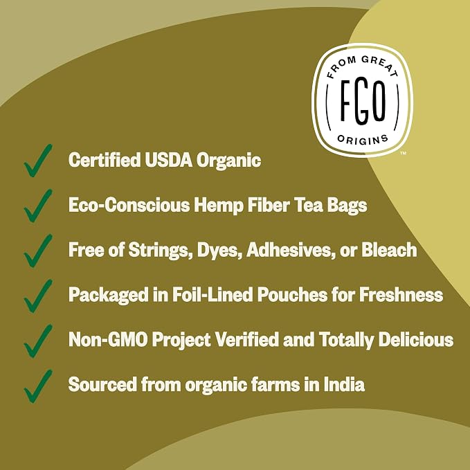 FGO Organic Ginger Tea, 20 Count, Eco-Conscious Tea Bags, Resealable Bag, Packaging May Vary (Pack of 1)