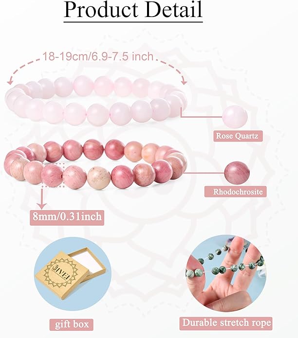 Bivei Natural Gemstone Semi Precious Healing Crystals Handmade Stretchy Round Beads Bracelet,Stocking Stuffers for Women Enhance Positive Energy