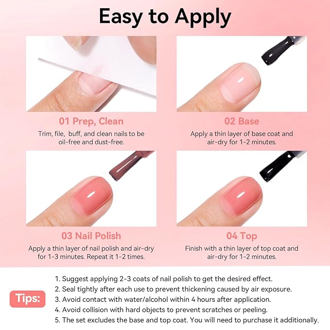 Jelly Nude Nail Polish Set 6 Colors Neutral Beige Nude Rose Pink Brown Sheer Pink Jelly Nail Polish, Quick Dry, Non-Toxic, Rich in Castor Oil, Professional Nail Art DIY Gift