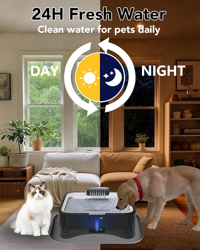 UPSKY Cat Water Fountain, 2.25Gal Large Capacity for Multi-Pet Homes | Ultra Quiet 304 Stainless Steel, Anti-Clog Pump with 4 Filters, Non-Slip Mat Included, Easy to Clean, Smart LED & Anti-Dry