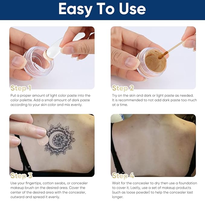 Tattoo Cover Up Makeup Waterproof, 2 Color Long Lasting Tattoo Concealer for Body, Covers Scars, Vitiligo, Dark Spots, Waterproof & Sweatproof