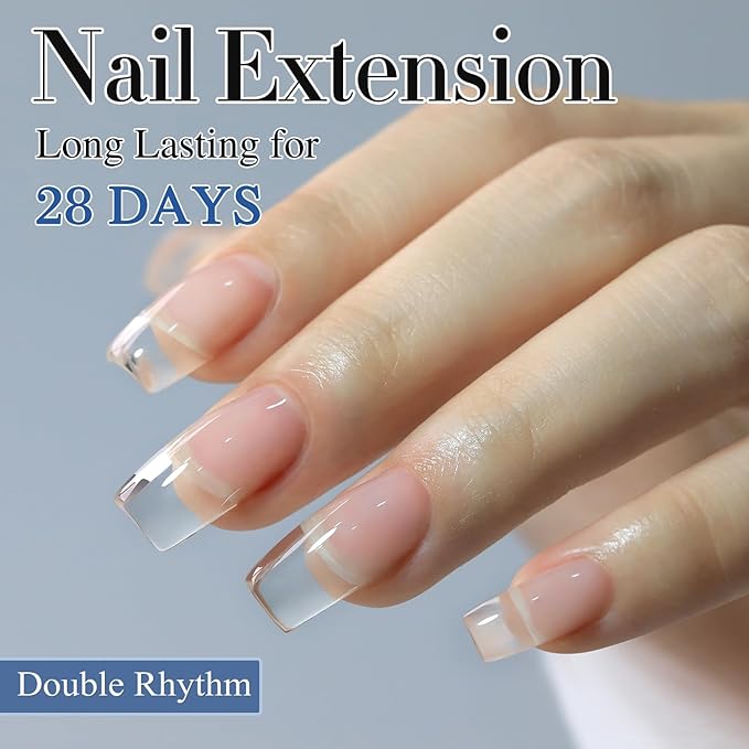Double Rhythm 0.5Oz Nail Strengthener Rubber Gel Nail Polish 15ml Clear Builder in a Bottle Nail Thickening Extension Hard Structure Gel Glue (Clear 8 in 1-1)