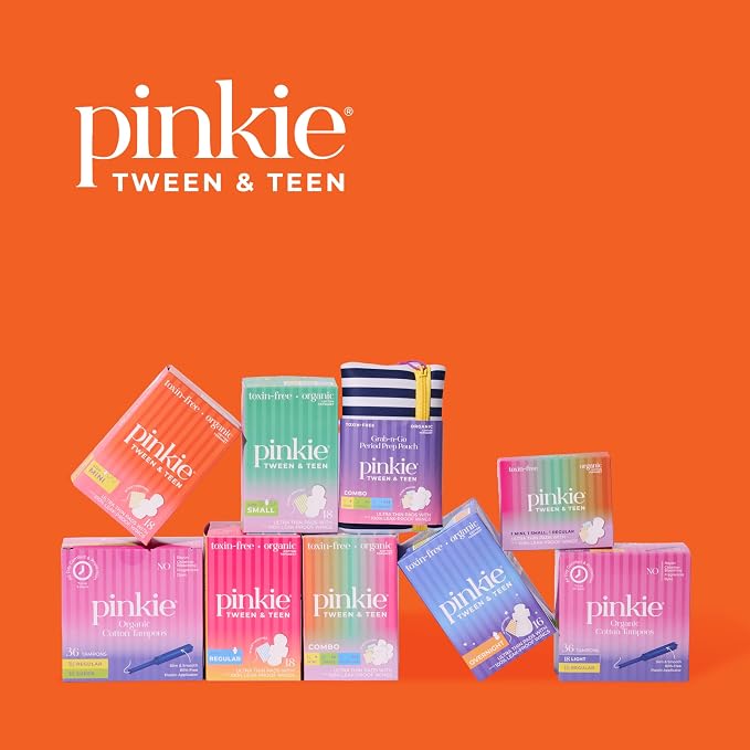Pinkie Period Starter Pads - Designed for Smaller Underwear - Organic Cotton Topsheet Tween & Teen Pads with Wings - Chlorine Free & Fragrance Free - Teen Mini, 18 Count