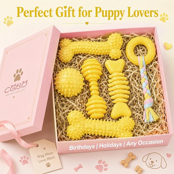 Puppy Toys, 6 Pack Dog Chew Toys for Puppy, Cute Yellow Small Dog Toys, Teething Toys for Puppies, Soft Durable Interactive Chew Toy for Small Dogs