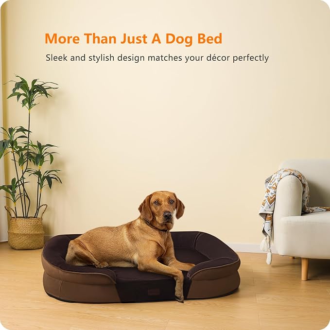 Dwanton Orthopedic Waterproof X-Large Dog Bed Sofa, Gel Memory Foam, 45" | Egg-Crate Foam Dog Sofa, Washable Pet Bed with Four Sided Bolster Cushion, Removable Cover & Non-Slip Bottom, Brown