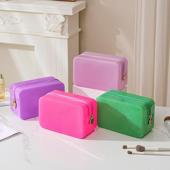 RSRSLEII Stardust Twinkle Jelly Travel Makeup & Toiletry Bag, Waterproof PVC Cosmetic Bag/Case for Women,Zipper SPF Beach Bag for Sunscreen Skincare and Daily Essentials (03Purple)