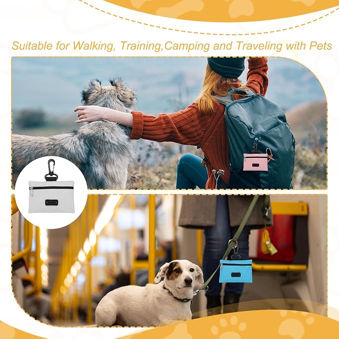Dog Poop Bag Holder, Pet Waste Bag Dispenser Dog Treat Pouch with Clip Oxford Cloth Portable Reusable Easy Cleanup(2Pcs, Gray), Intended for Outdoor/Travel/Walking