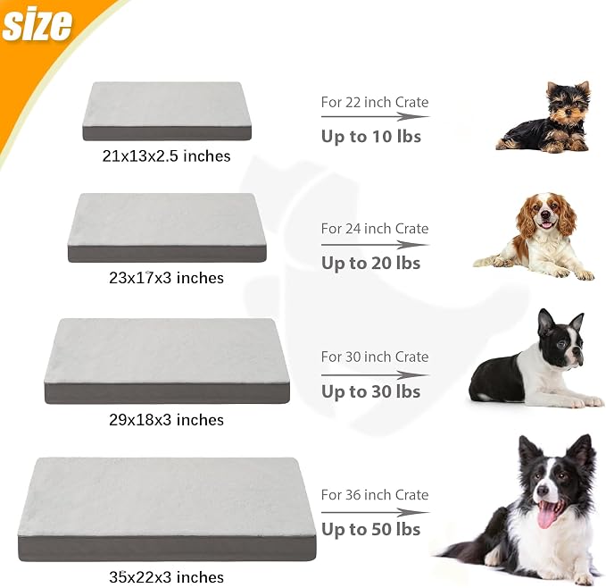 KSIIA Orthopedic Dog Bed for Small Dogs with Waterproof Lining, Grey, 21x13 | Deluxe Soft Plush Dog Crate Bed, Washable Pet Mat with Removable Cover & Egg Crate Foam for Small Dogs Sleeping & Relaxing