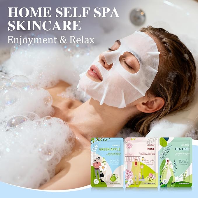 54 Pack Bulk Sheet Face Masks Skincare, Hydrating and Moisturizing Face Mask for All Skin Types, Collagen Facial Masks for Skin Care, Easter Basket Stuffers, Mothers Day Gifts (9 Types x 6 Pcs)