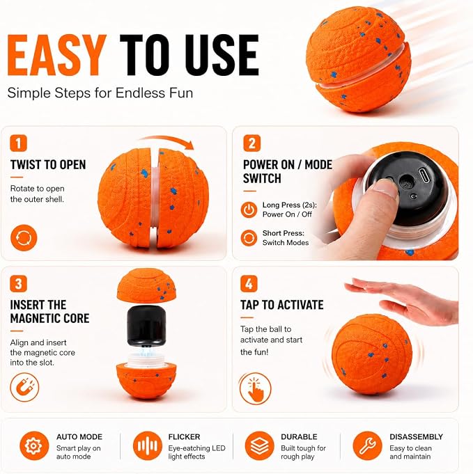 Interactive Dog Ball, Automatic Moving Toy for Small Dogs