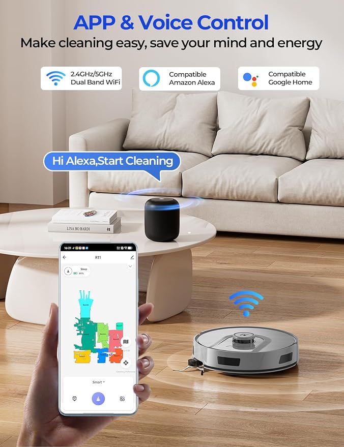 Robot Vacuum 20,000Pa Robot Vacuum Mop,120Day Self Emptying Vacuum Robot,Lidar Navigation,2.4G 5G WiFi APP Aspirateur Robot,Self-Charging Robot Vacuums for Floor,Pet,Carpet R11Gray