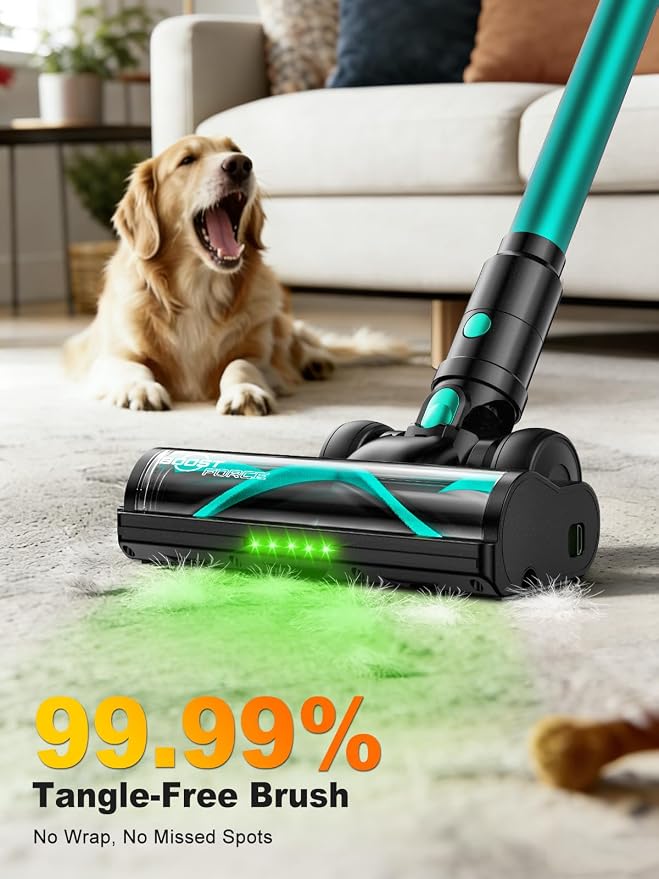 Cordless Vacuum Cleaner, 58KPa/60Mins 10 in 1 Self-Standing Stick Vacuum | 29-inch Hose and LED Lighting Brush, Anti-Tangle Brush &3 Suction Modes, Quiet Vacuum Cleaner for Home, Pet Hair/Carpet/Floor