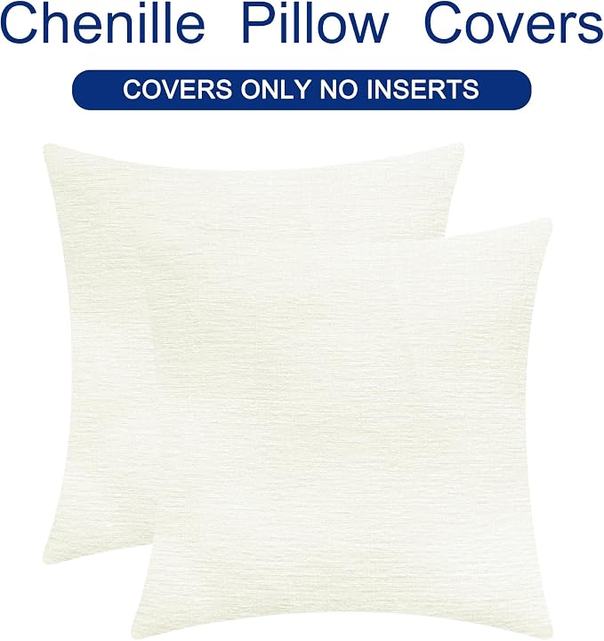 CaliTime Decorative Couch Throw Pillow Covers 26 X 26 Inches Cream | Pack of 2, Cozy Chenille Cushion Cases for Sofa Bed Living Room Farmhouse Home