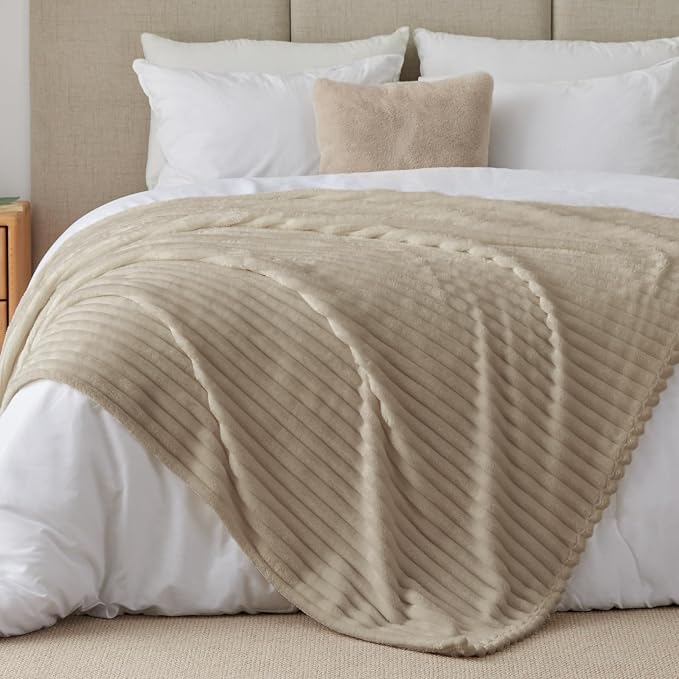 BEDELITE Ribbe Blankets Queen Size for Bed, Linen, 90"x90" | Ultra-Soft Plush Fleece, Warm Yet Lightweight, Ribbed Texture, Home Decor, Machine Washable, Giftable, All-Season Use