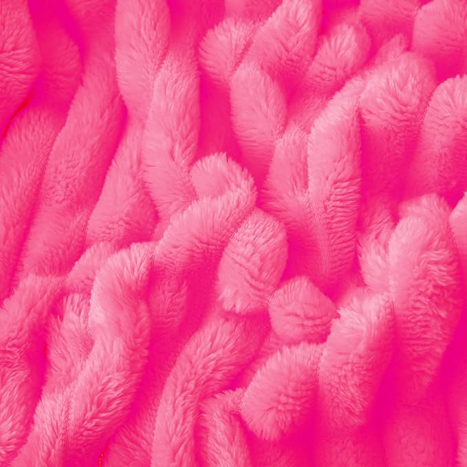 Hot Pink Fleece Throw Blanket 50”×60” for Couch Sofa Livingroom | Super Soft Cozy Plush Microfiber Flannel Bed Blanket Striped Design Lightweight Home Decor Gifts for Adults Mom Women