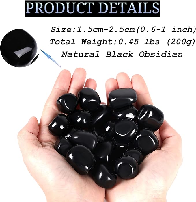 DUQGUHO Black Obsidian Natural Healing Crystals Set - Polished Tumbled Crystal Stones Bulk Irregular Pebble Stones Rocks 0.45 lbs