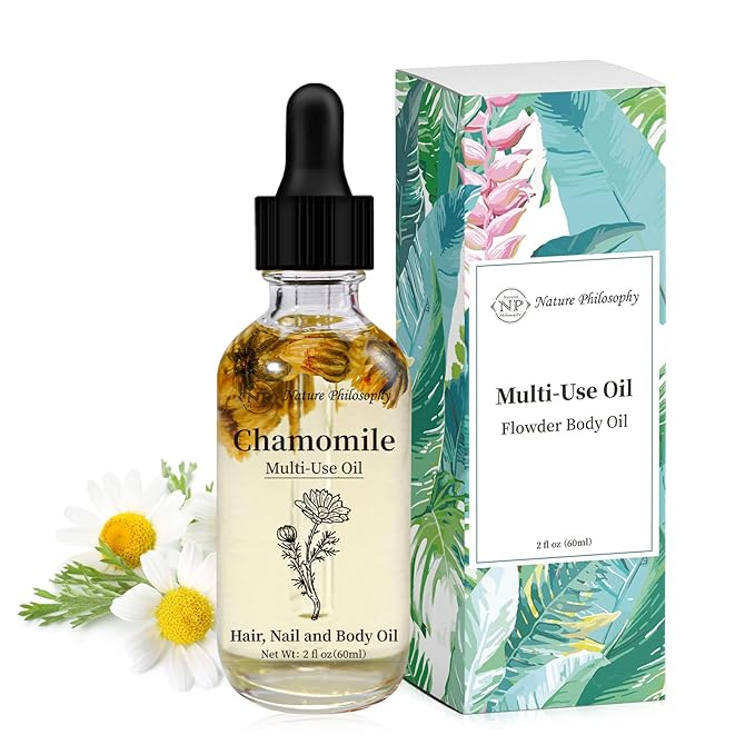 NP NATURES PHILOSOPHY Chamomile Multi-Use Oil for Face, Body and Hair - Organic Plant Fragrant Essential Oil for Dry Skin, Scalp and Nails - 2 Fl Oz