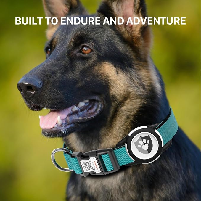 Waterproof AirTag Dog Collar with QR Code Dog Tag, Blue XS | IP68 waterproof, QR code dog tag, Anti-Lost, Online profile, fits XS-L (8"-26"), Padded nylon, Reflective, No App, No Fees