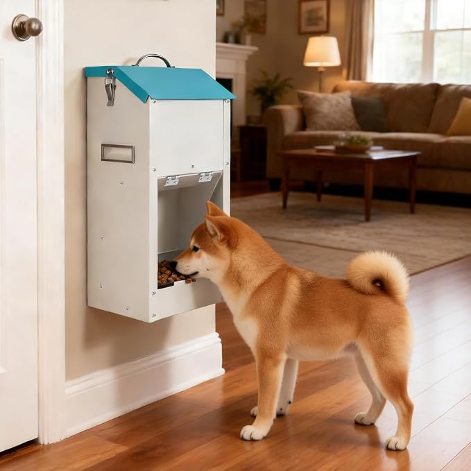 Automatic Dog Feeder Large Breed, Galvanized Dog Dry Food Dispenser | 15lbs Wall Mountable Gravity Pet Food Station Auto Feeder Self Feeding with Clear Door for Puppy, Dog, Cat Outdoor Indoor