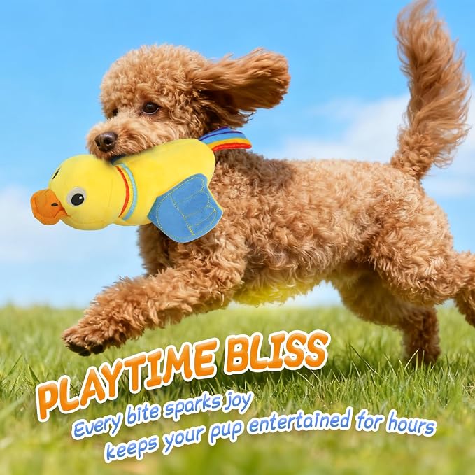 lilfrd Duck Dog Toy, Crinkle Squeaky Plush Interactive Chew Toy for Dogs