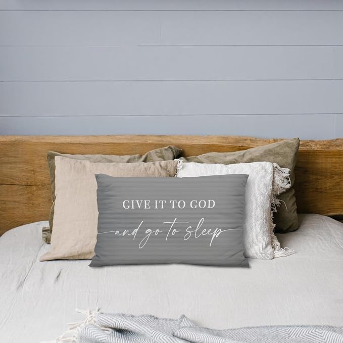 Give It to God and Go to Sleep, Decorative Corduroy Pillows Cover for Bed,Corduroy Pillows Cover for Bed,12x20 Inch Pillow Case,Decorative Corduroy Pillows Cover for Room(Gray 12" x 20")