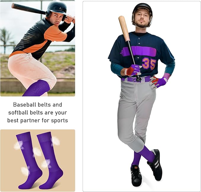 Zhanmai Baseball Belt and Socks Combo Adjustable Softball Socks and Elastic Waist Belt for Youth Boys Girls, Adult