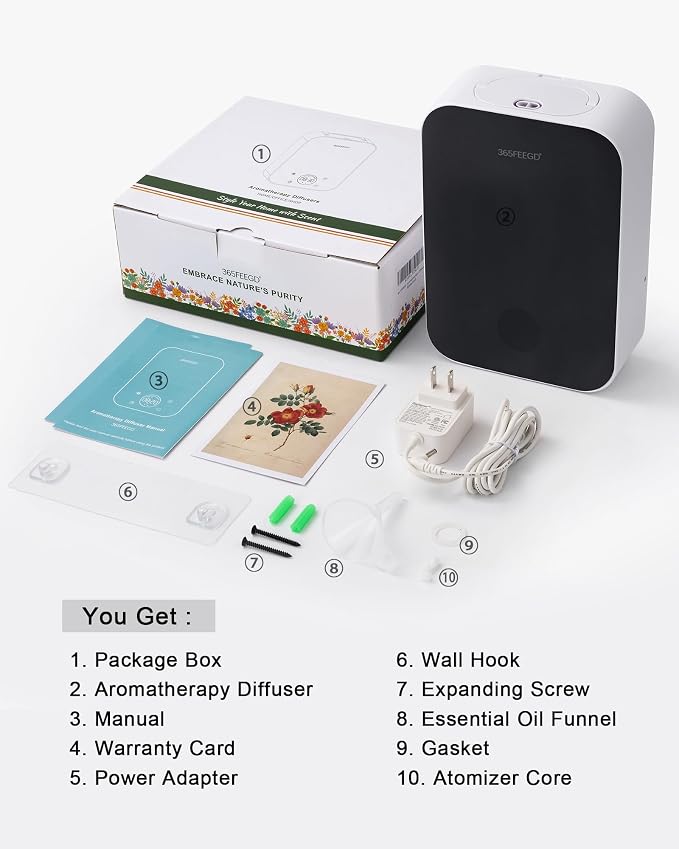 Waterless Oil Diffuser - Pure Essential Oil Diffuser with App Control - 150ml/1700 Sq.Ft. Coverage for Effective Aromatherapy in Home/Office/Hotel (White Black)