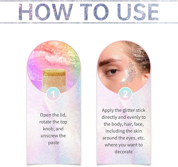 Silver Face and Body Glitter Stick,Holographic Neon Accessories Outfit Singer Concert Sparkling Festival Rave Glitter Makeup