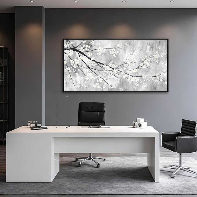 Black Framed Botanical Canvas Wall Art for Living Room 24x48 Inch