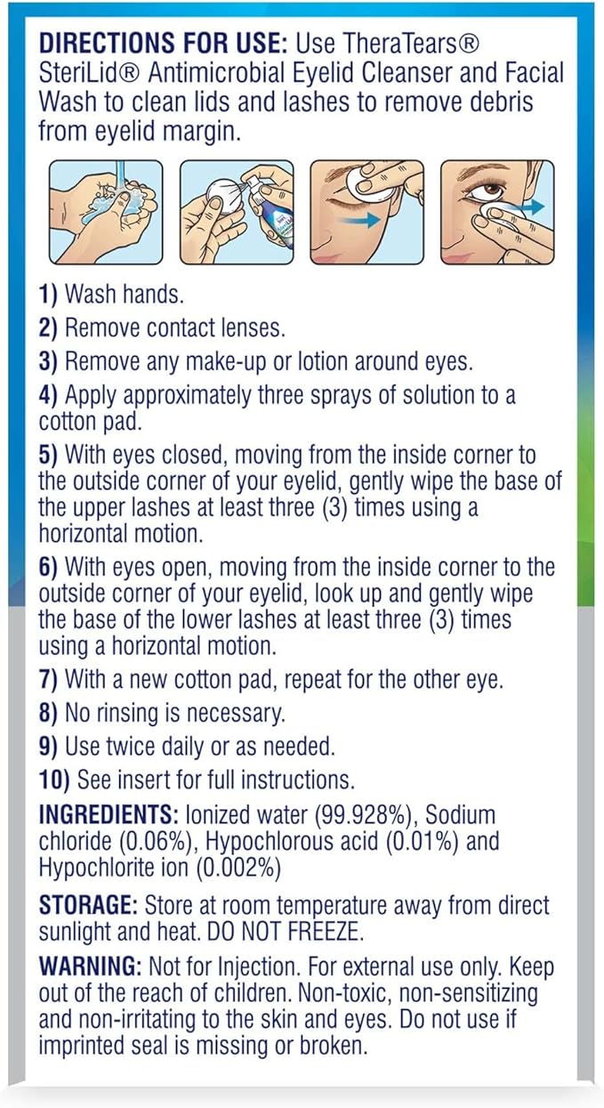 TheraTears SteriLid Antimicrobial Eyelid Cleanser and Face Wash, for Eye Care, 2 Fl Oz