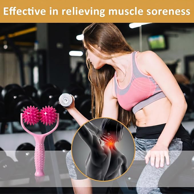 Handheld Spiky Massage Balls Rollers, 2 Wheel Spiky Silicone Manual Massage Roller with Ergonomic Handle, Portable Pressure Point Muscle Massages Tool for Foot Arm Body Neck Leg Pain Pressure Relief