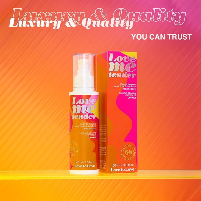 Love Me Tender Luscious Hydrating Coconut Warming Massage Oil – Kissable Flavored Massage Oil for Couples Intimacy, Romantic Date Night, Couples Play, Sensual Body Oil, Intimacy Items 3.3 fl oz