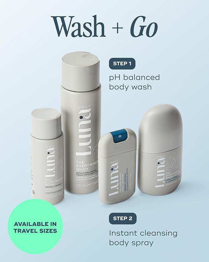 Luna Daily Mini Feminine Wash | Travel-Size Moisturizing & pH-Balanced Body Wash | Gentle, Nourishing Cleanser for Sensitive Skin | Pregnancy-Safe Formula, 100ml